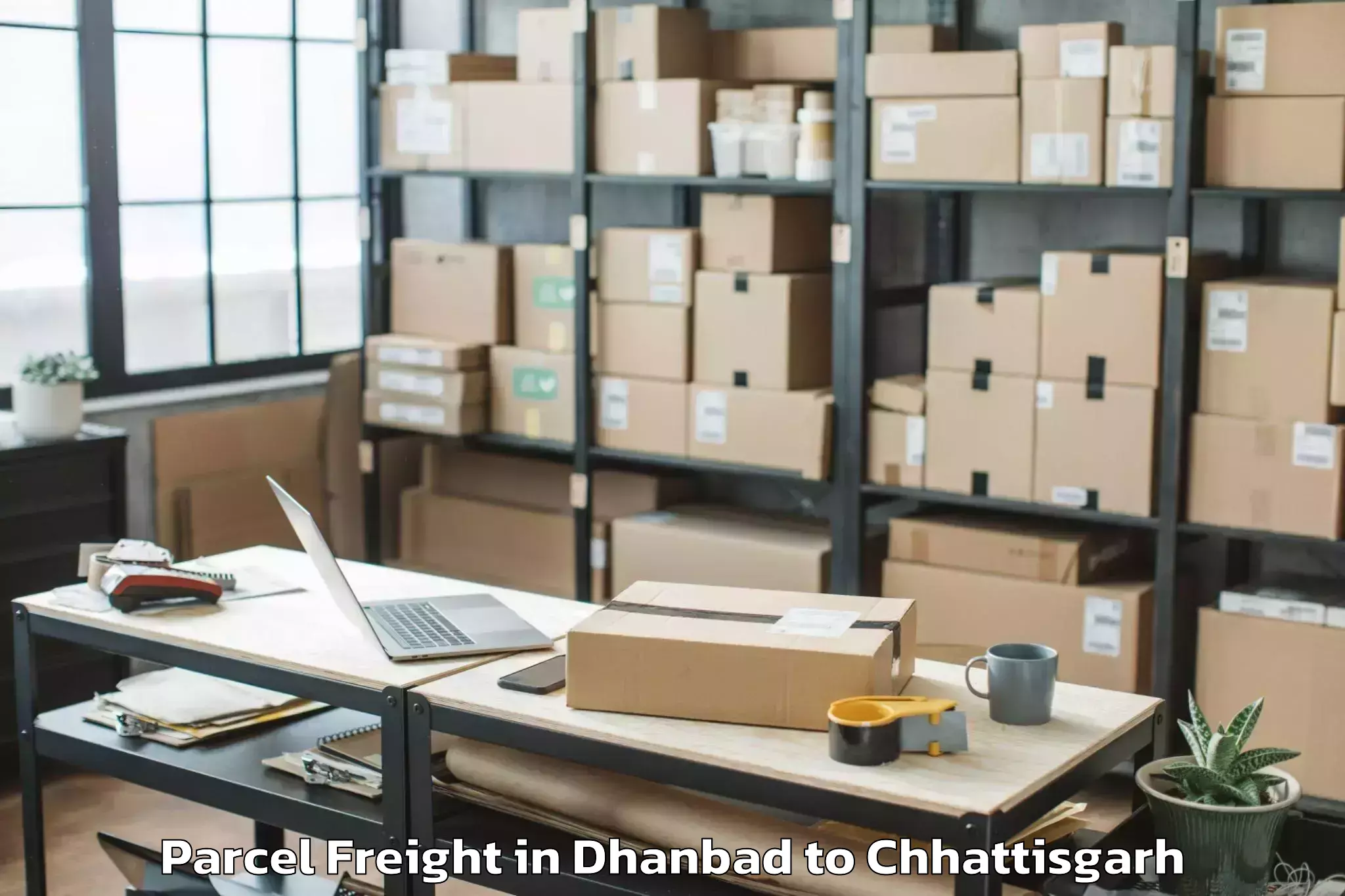 Leading Dhanbad to Khairagarh Parcel Freight Provider